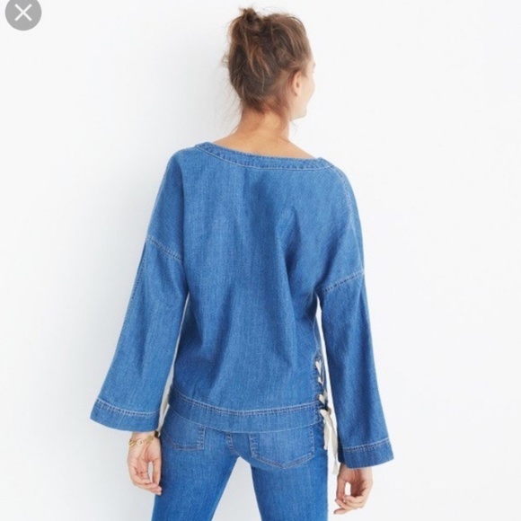 Madewell Blue Denim Side-lace Top In Andie Wash - Picture 3 of 4